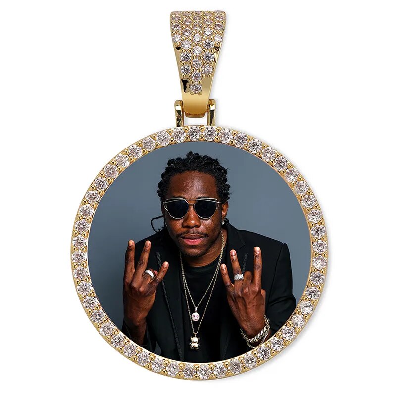 Custom Photo Memory Medallions Solid Pendant Necklace With Tennis Chain Hip Hop Jewelry Personalized Cubic Zircon Chains Gift