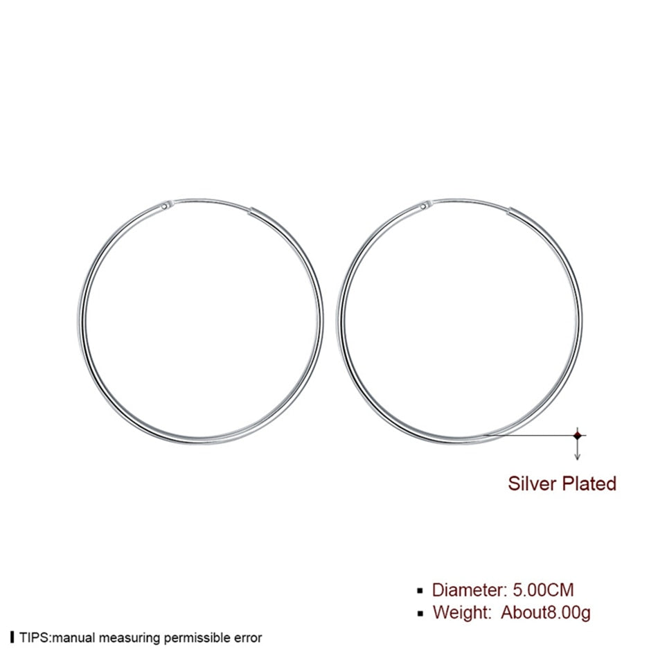 DOTEFFIL 925 Sterling Silver Round Circle 50mm Hoop Earrings For Woman Wedding Engagement Party Fashion Charm Jewelry