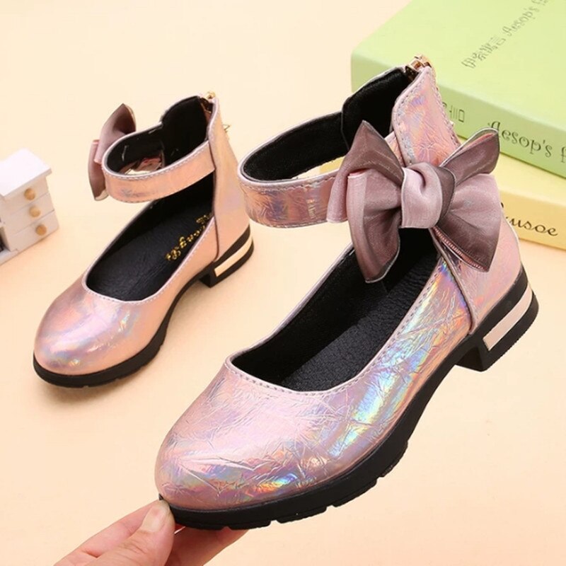 Pink Childrens Girls Leather Shoes Kids High Heeled Girls Princess Shoes For Party Wedding Big Girls Dress Shoes chaussure fille