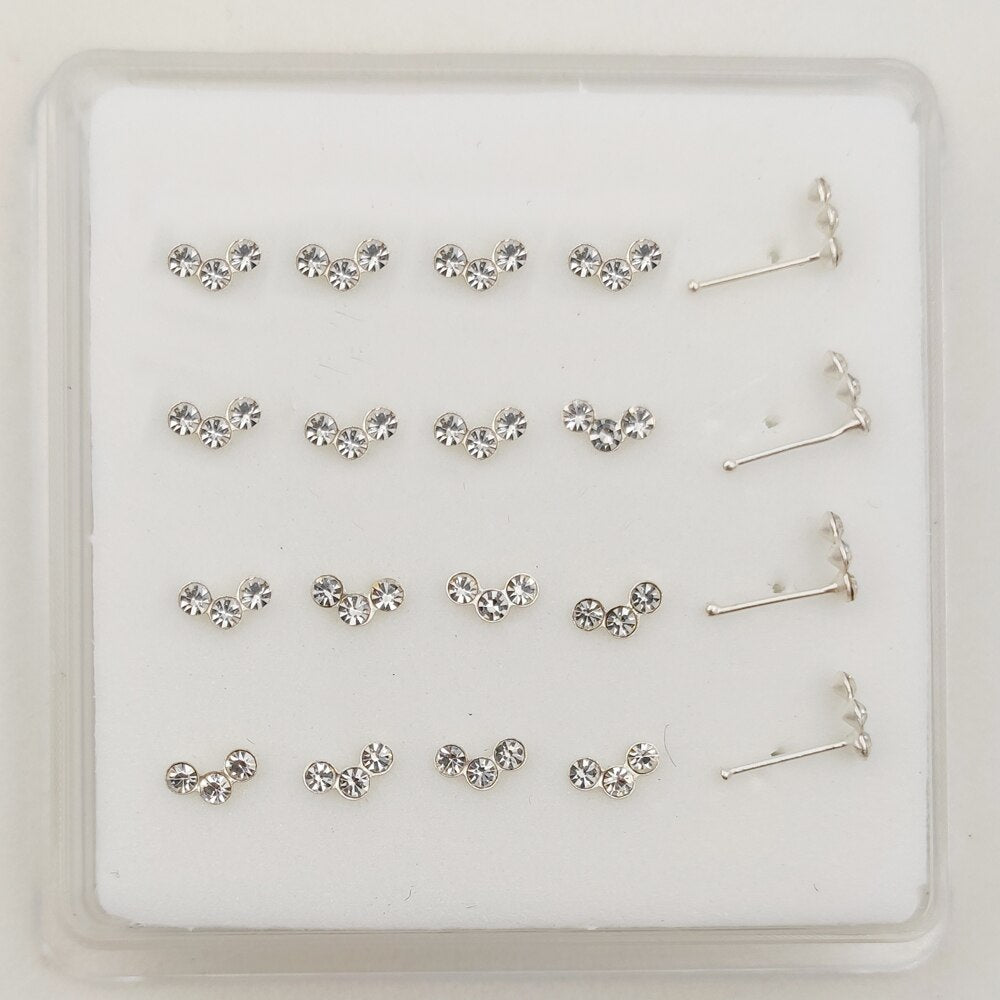 925 Sterling silver crystal nose  Stud fashion indian nose piercing body jewelry 20pcs/pack
