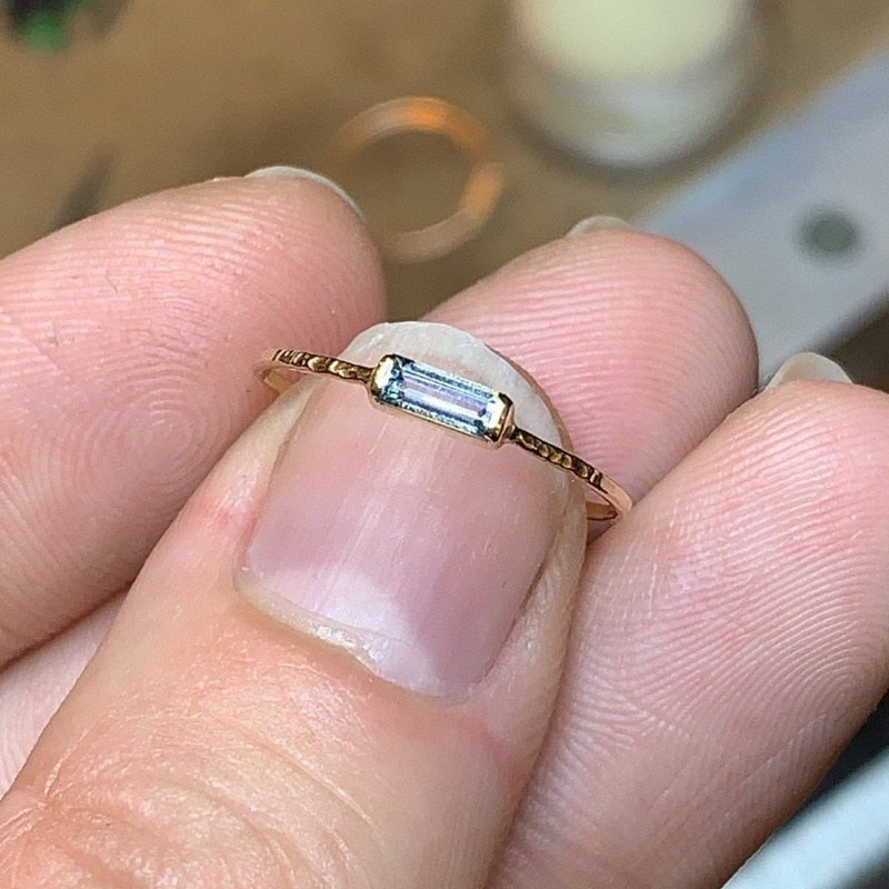Simple Aquamarine Baguette Ring | Natural Aquamarine Art Deco Ring | March Birthstone Ring