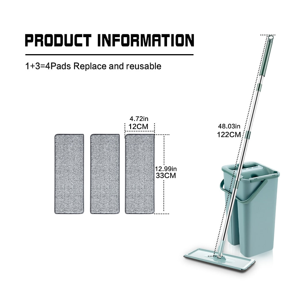 Squeeze Mop With Bucket Head 360 Rotating Flat Mop With Microfiber Pads Hand-free Wash Floor Mop Wet And Dry Home Cleaning Tool