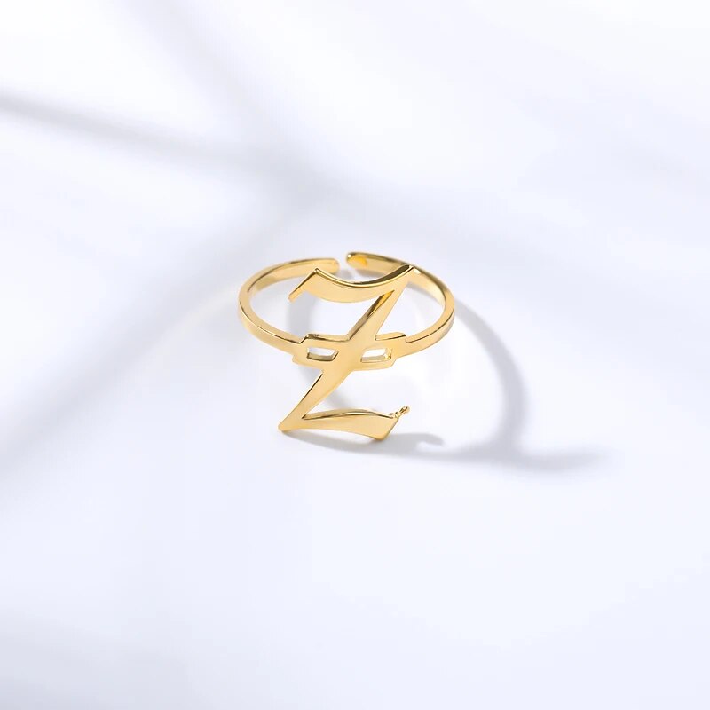 Capital A-Z Initial Letter Ring Stainless Steel Custom Jewelry Punk Anillos Mujer Old English Ring for Men BFF Jewelry Gift