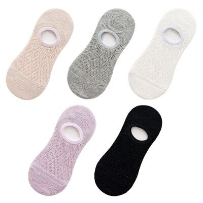 5 Pairs/Set Women Silicone non-slip invisible Socks Summer Solid Color Mesh Ankle Boat Socks Female Cotton Slipper No show Socks