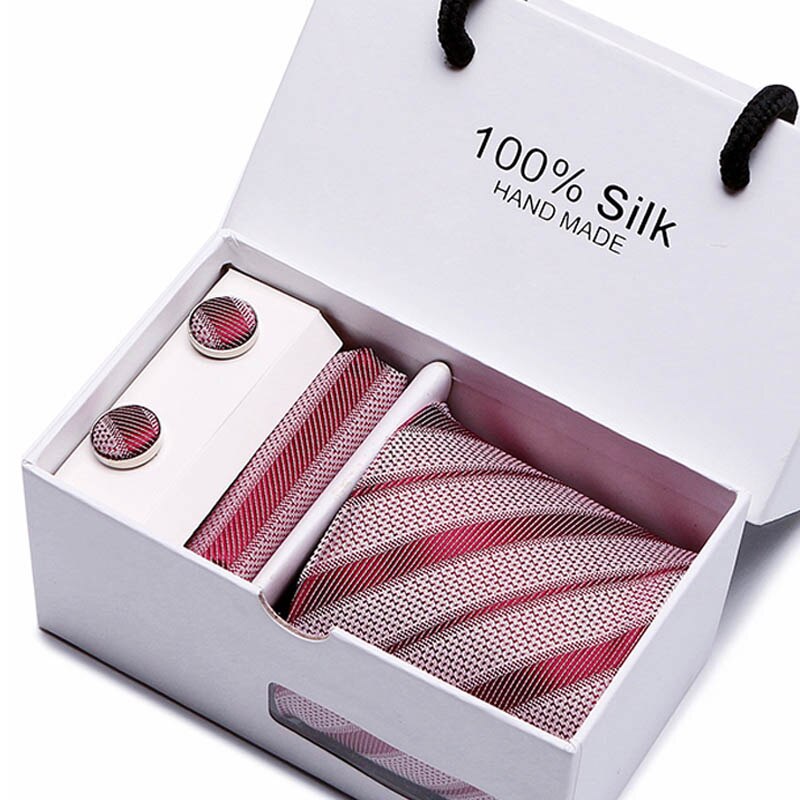 Joy alice New Men's Tie Hanky Cufflinks Set With Gift Box Red polka dot Fashion Ties For Men Wedding Business Party Groom SB43