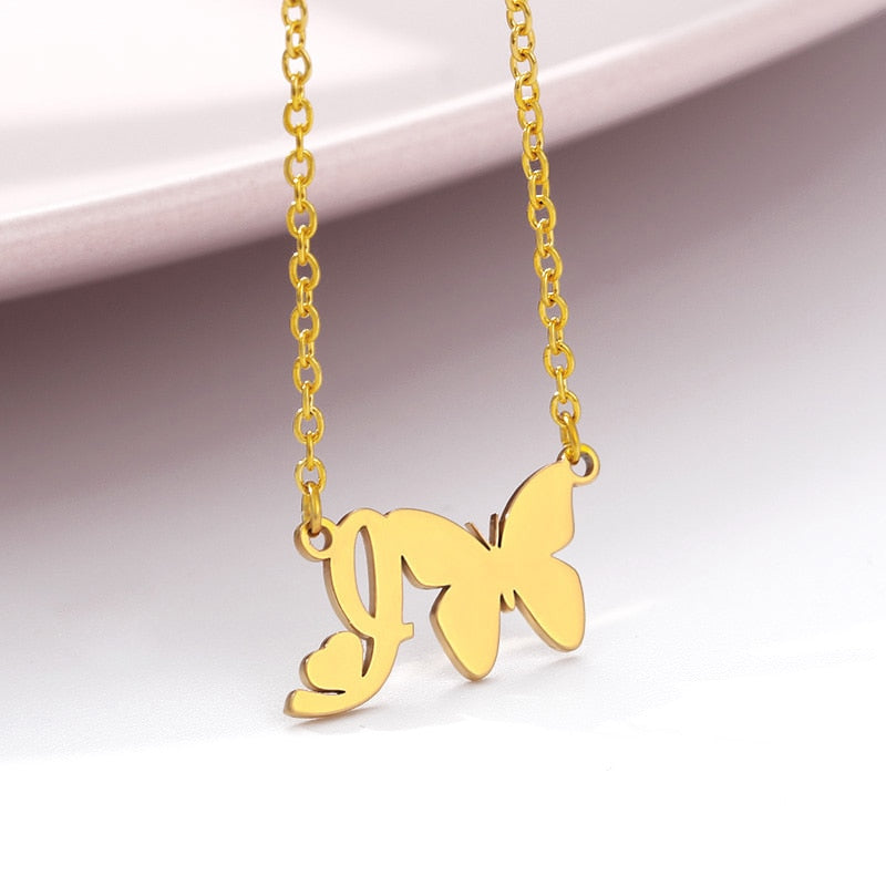 Butterfly Initial Necklace For Women Stainless Steel Gold Color A-Z Letter Necklace Pendant Bijoux Femme 2020 Boho Jewelry Gift