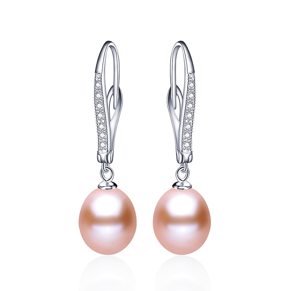 New Real Pearl 925 Sterling Silver Drop Earrings For Women Fashion Zircon Dangle earrings Natural Freshwater Pearl Jewelry Hot