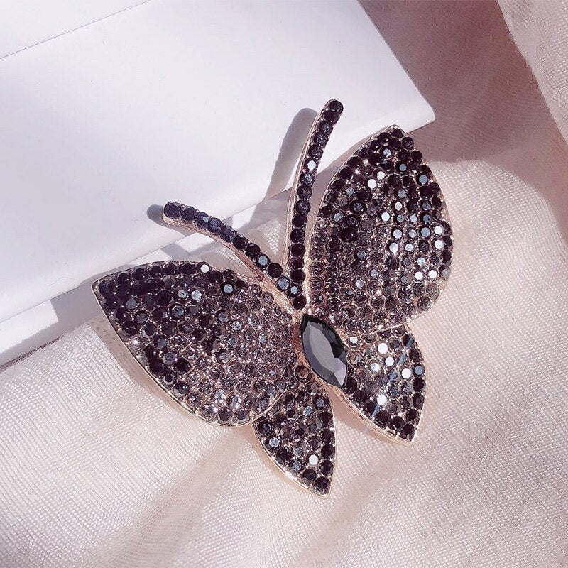 Morkopela Gray Rhinestone Butterfly Brooch Pin Women Fashion Banquet Pins Jewelry Clothes Accessories Scarf Clip Brooches