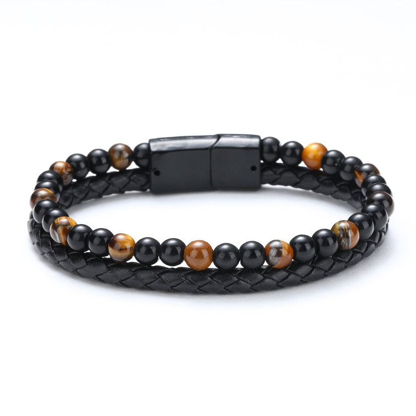 2020 Classic Leather And Tiger Eye Stone Bracelet Men Vintage Fashion Bileklik Bracelet Homme