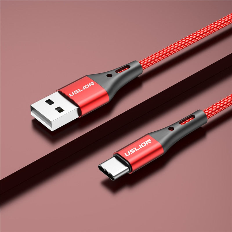 USLION 3A USB Type C Cable Fast Charging Wire for Samsung Galaxy S8 S21 Plus Xiaomi mi11 Huawei Mobile Phone USB C Charger Cable