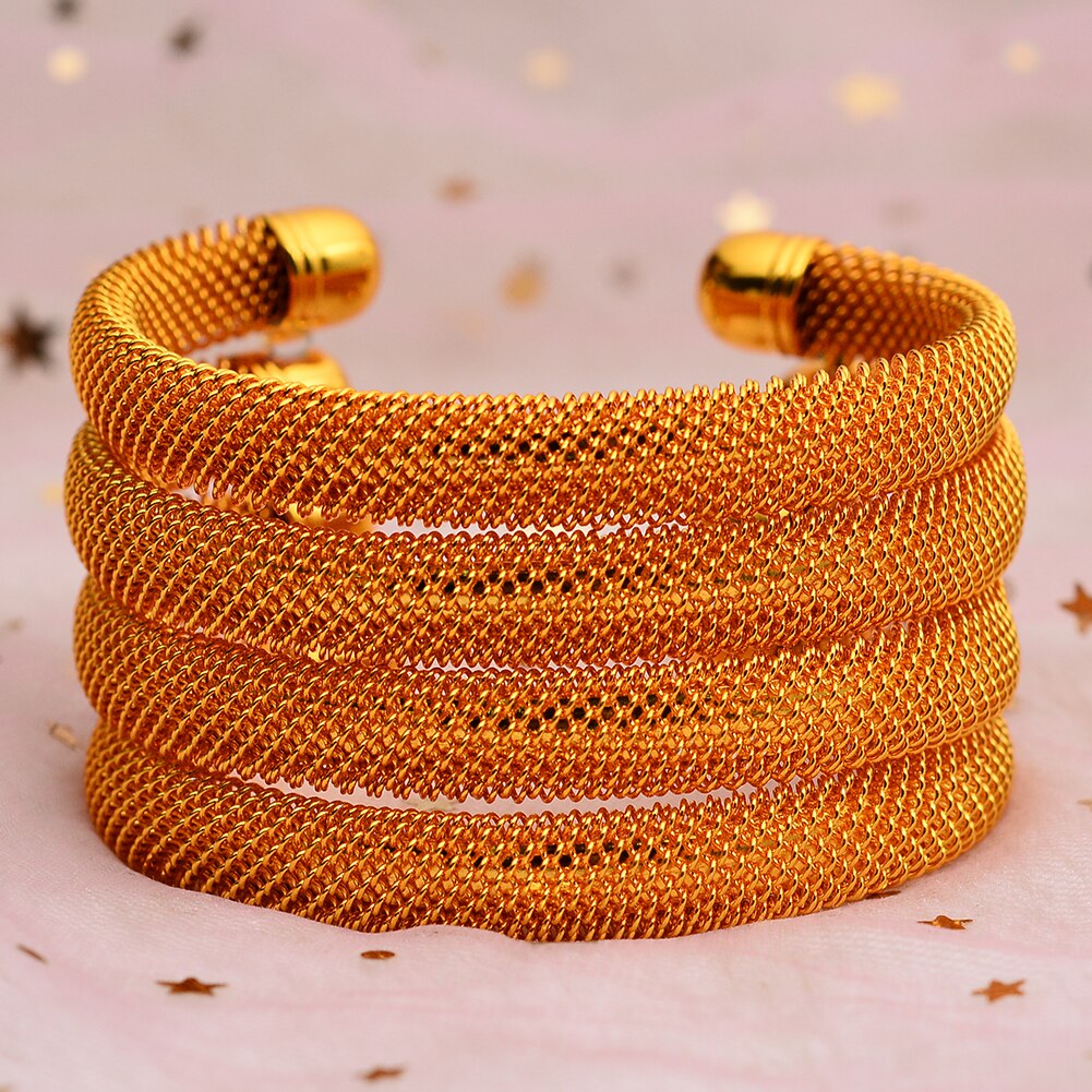 4pcs/Set 24K Dubai Gold Color Cuff Bangle For Women Ethiopian Jewelry bracelets African wedding jewelry For Bangles Party gifts