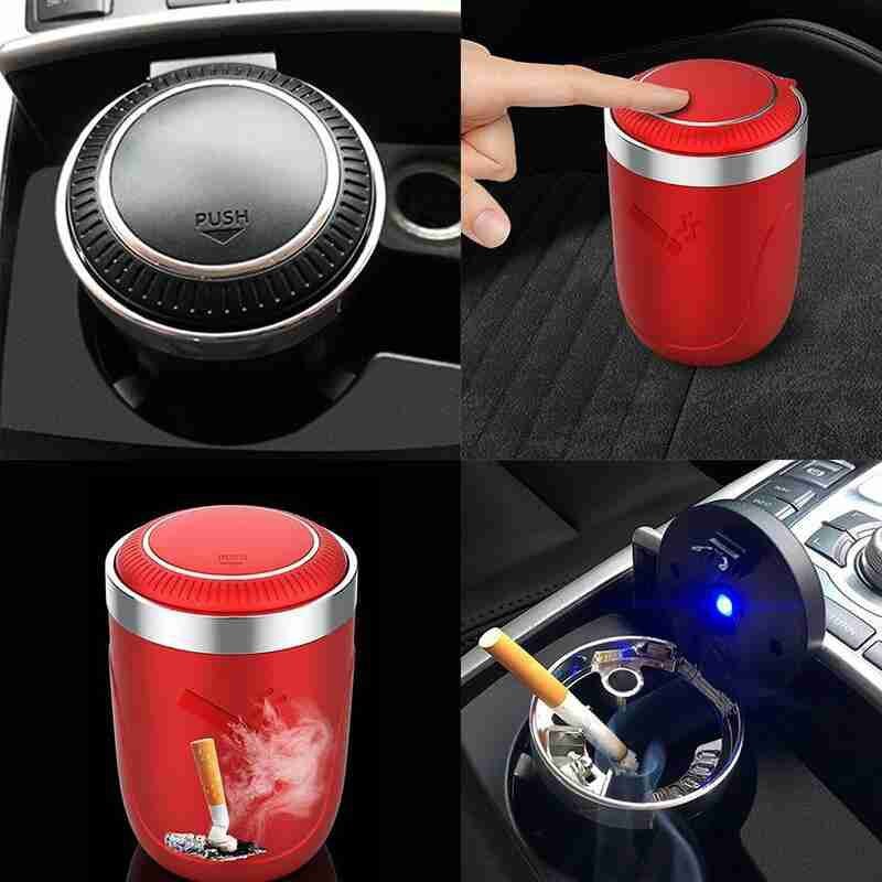 Push Type Car Ashtray With Led Light Multifunctional Simple Portable Vehicle Smokeless Ashtray Holder Car Accessories Interior