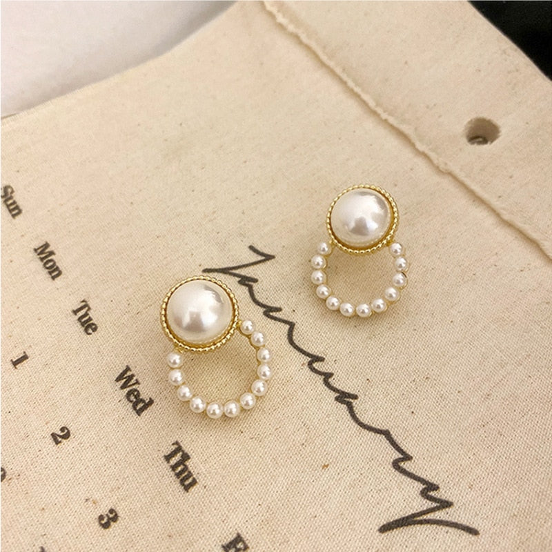 Korea New Fashion Gold Silver Color Cross Crystal Stud Earrings for Women Elegant Cute Pearl Earrings Brincos Jewelry Wholesale