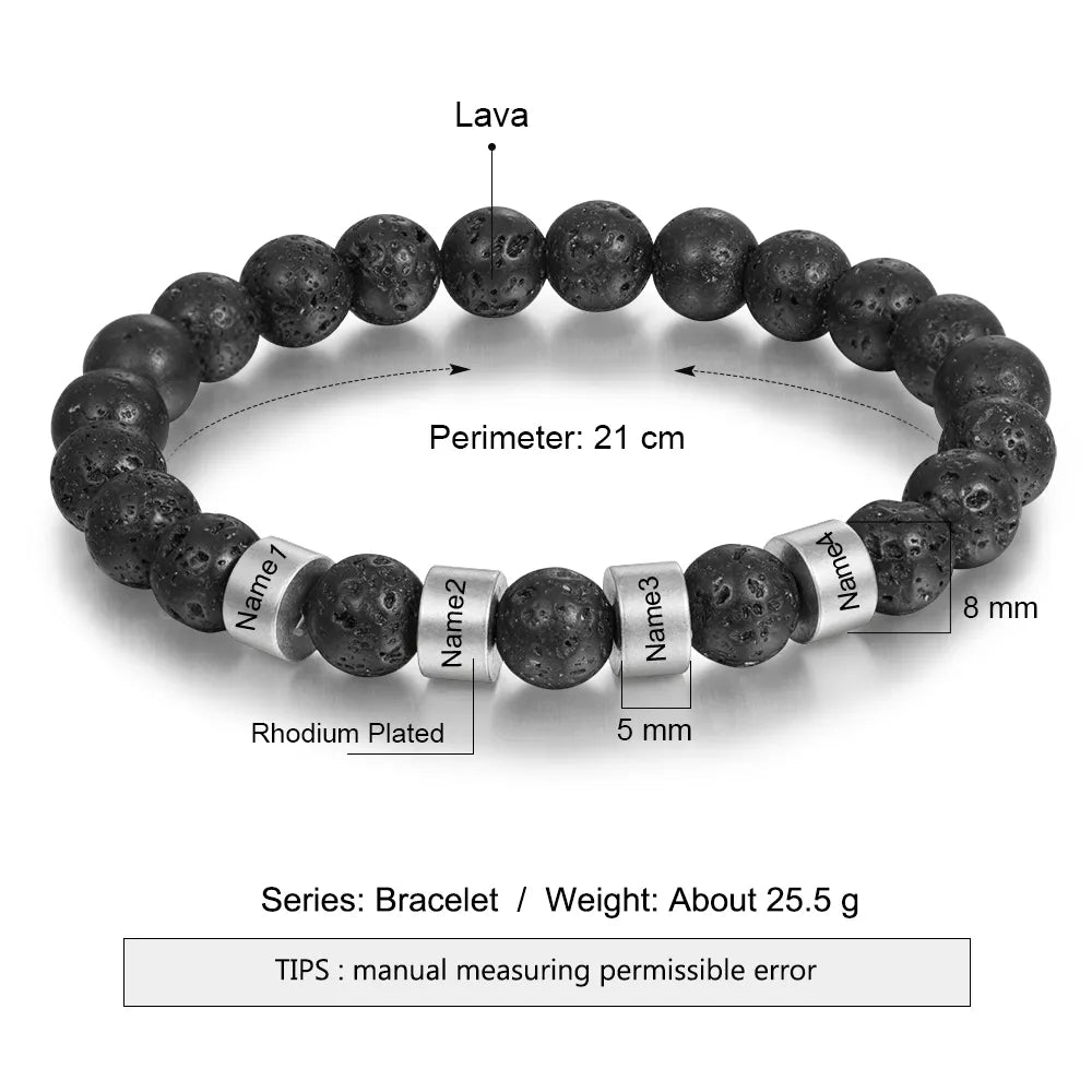 Personalized Stainless Steel Beaded Chain Name Engravd Bracelets for Men Customized Lava Tiger Eye Stone Bracelets Gifts for Him