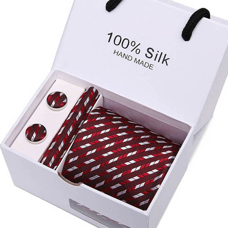 Gift box Packing  Brand Luxury Necktie Pocket Square Wedding Mens Neck TIes Silk Tie Set  Cufflinks Handkerchief