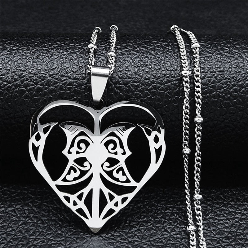 Fashion Heart Tree of Life Stainless Steel Statement Necklace for Women Silver Color Necklaces Jewelry collares  N4205S01