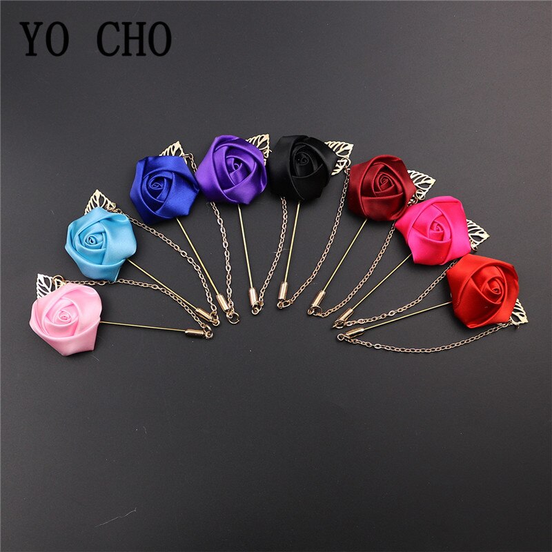 YO CHO Groomsmen Boutonniere Wedding Corsage Men Brooch Pin Burgundy Silk Rose Flower Groom Boutonniere Wedding Flower Accessory