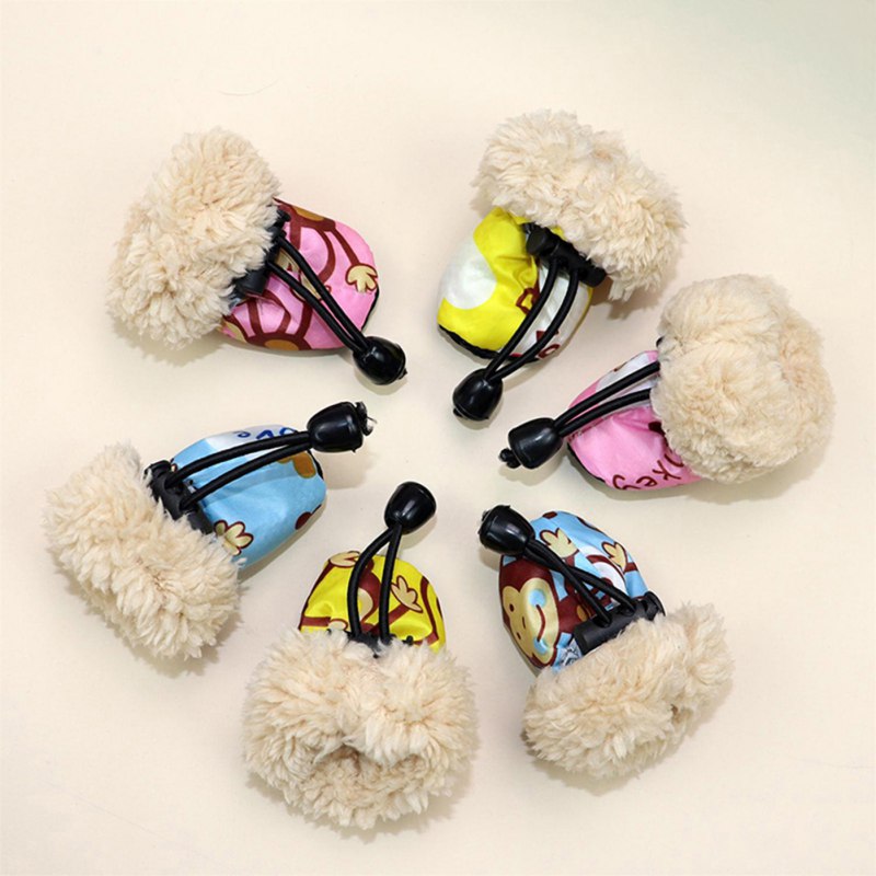 4pcs Winter Thick Warm Pet Dog Shoes Anti-slip Waterproof Rain Snow Boots Footwear For Puppy Dog Socks Booties Pet Paw Care