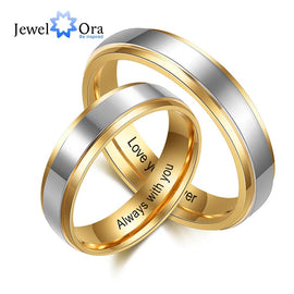 Personalized Jewelry Gold-color Stainless Steel Couple Rings for Women Men Customized Engraving Name Promise Ring for Lovers