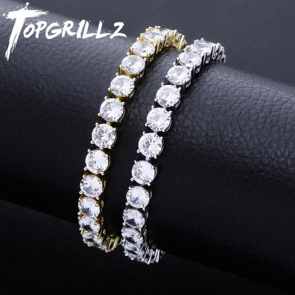 TOPGRILLZ 3MM-6MM Spring Buckle Tennis Chain Iced Out Cubic Zirconia 1 Row Tennis Chain Bracelet Men And Women Hip Hop Jewelry