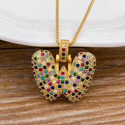 Nidin Luxury A-Z 26 Letters Zircon Pendant for Women Cute Rainbow Initials Name Necklace Fashion Party Wedding Birthday Jewelry