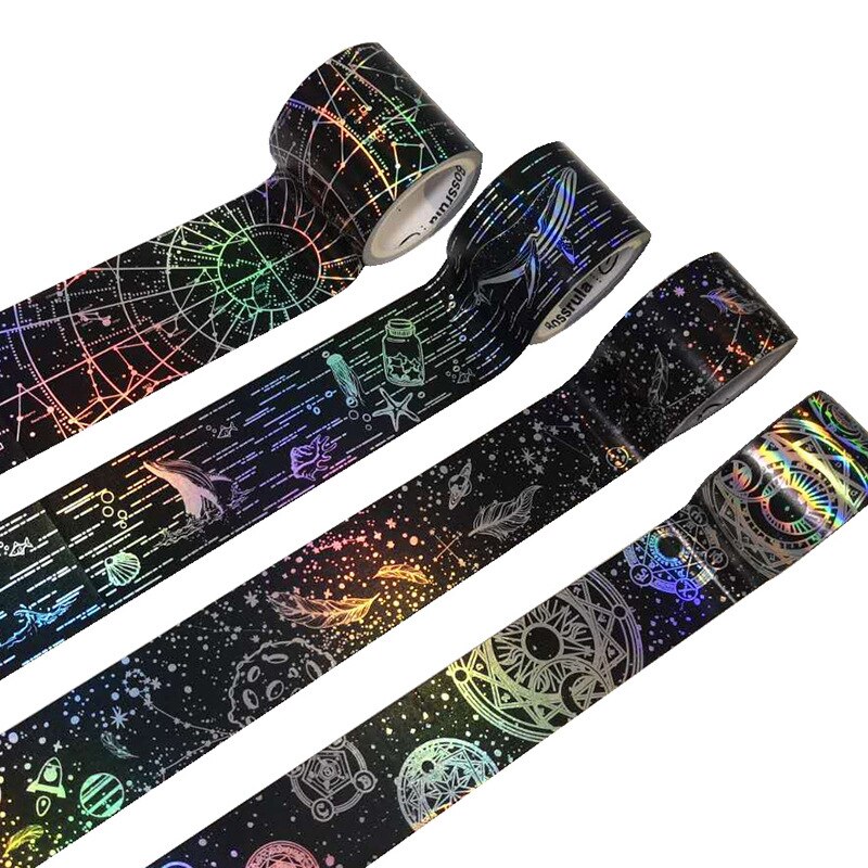 4pcs/set Luxury Laser Washi Tape Set Masking Tape  Stationery  Journal  Washitape   Decoration Black Magic Foil Washi Tape