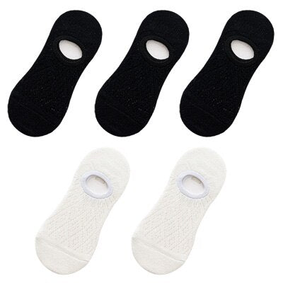 5 Pairs/Set Women Silicone non-slip invisible Socks Summer Solid Color Mesh Ankle Boat Socks Female Cotton Slipper No show Socks