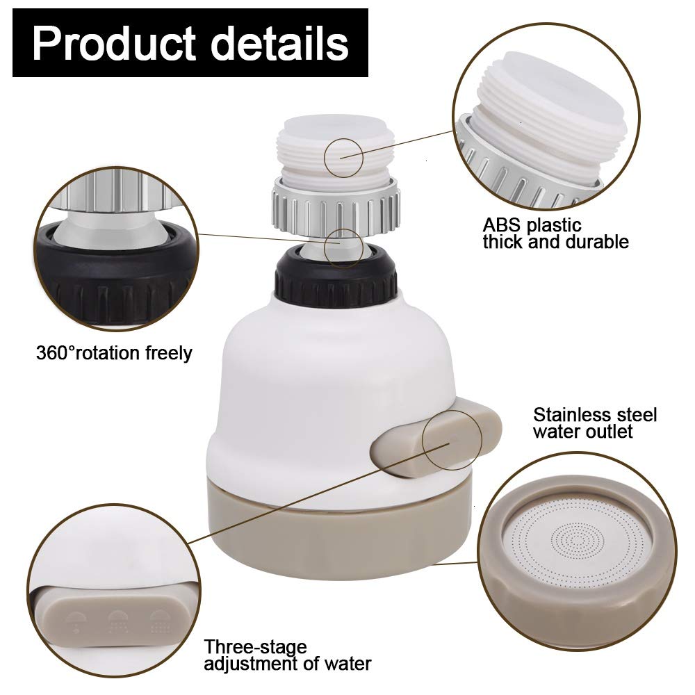 ZhangJi 3 Modes Faucet Aerator Water Saving High Pressure Filter Sprayer Nozzle 360 degree Rotate Diffuser Aerator Flexible