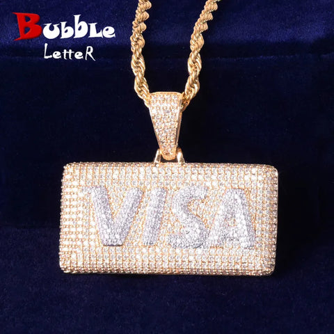 Visa Card Shape Pendant  Cubic Zircon Men&#39;s Hip Hop Necklace Jewelry