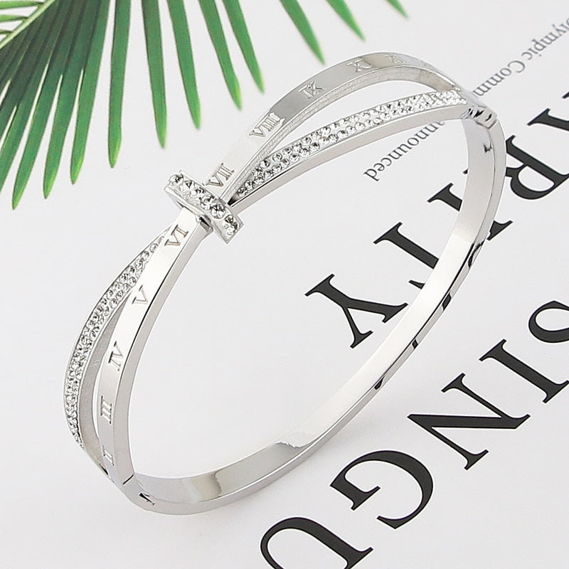 New Stainless Steel  Jewelry Crystal Bracelets Cross Roman Numerals  Bangle For Women&#39;s Who Love Gifts Wholesale