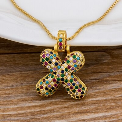 Nidin Luxury A-Z 26 Letters Zircon Pendant for Women Cute Rainbow Initials Name Necklace Fashion Party Wedding Birthday Jewelry