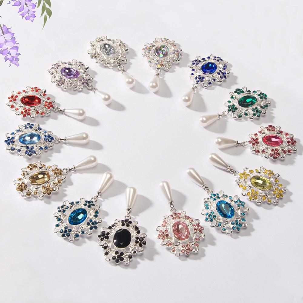 Teardrop Pearl rhinestone buttons flatback embellishment 55X29mm for Brooch Craft DIY hair bow flower 1 piece BTN-5746