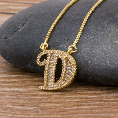 Luxury Gold Color A-Z 26 Letters Necklace CZ Pendant for Women Cute  Initials Name Necklace Fashion Party Wedding Jewelry Gift