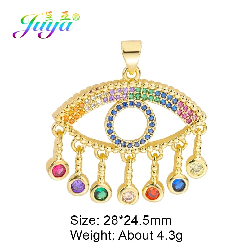 Juya DIY Luxury Multicolor Cubic Zirconia Enamel Greek Evil Eye Charms For Handmade Women Fashion Pendant Turkish Jewelry Making