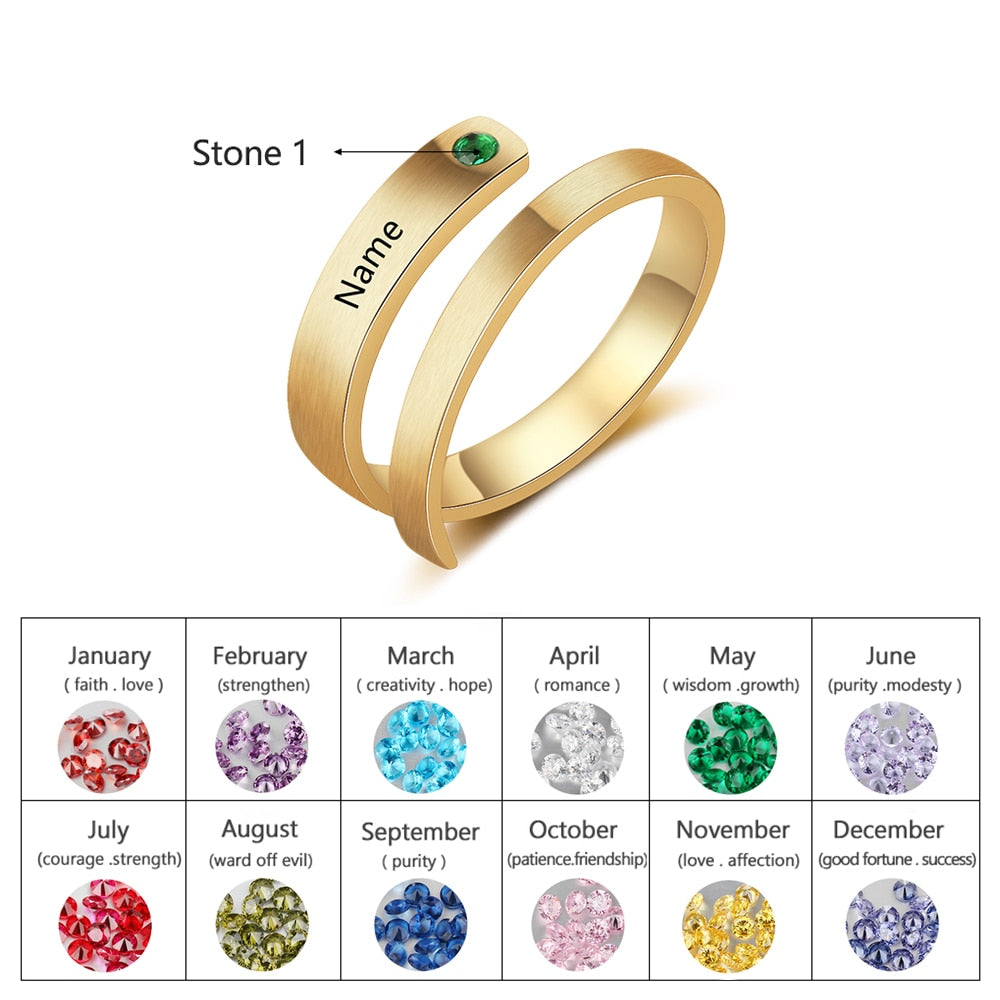 Personalized Mothers Rings Custom Name Birthstone Wrap Rings for Women Engraved Jewelry Anniversary Gifts for Mom