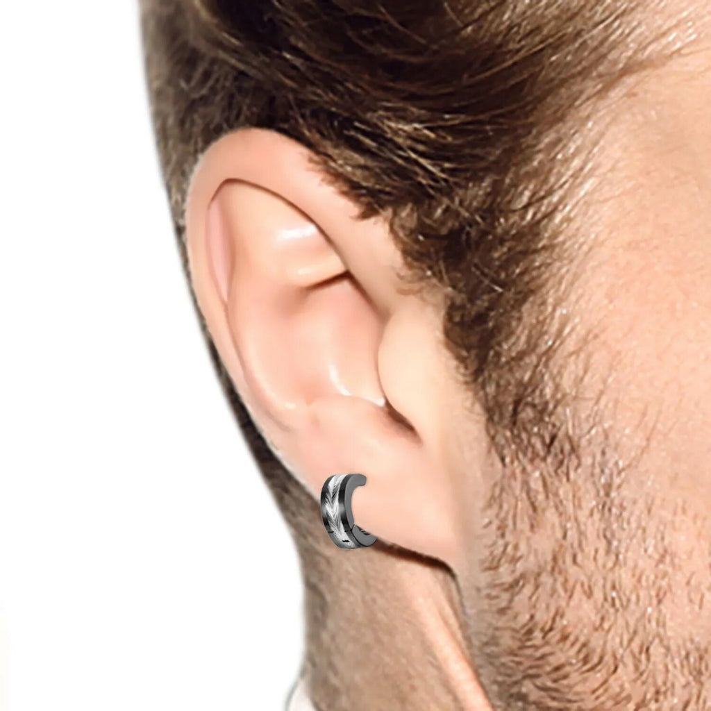 Stylish Men's Stainless Steel Round Earrings in Rock Style Punk Circle Stud Design - A Trendy Accessory for Men.