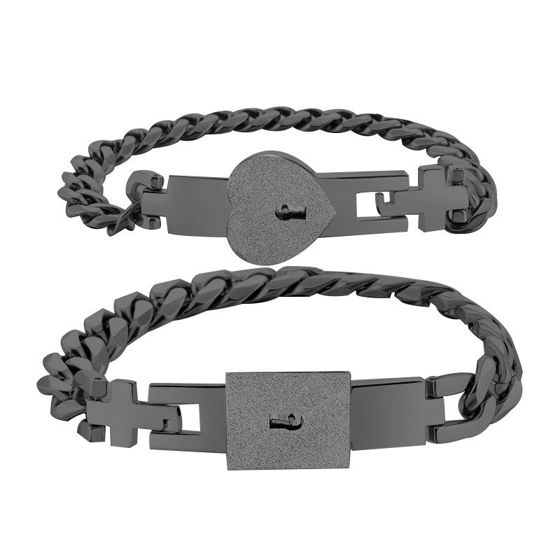 Fashion Concentric Lock Key Titanium Steel Stainless Steel Jewelry Bracelet Necklace Couple Sets