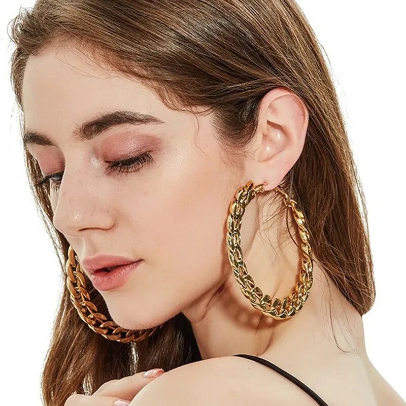 Lifefontier Punk Style Oversized Large Hoop Earrings Twisted Big Circle Round Loop Earrings for Women Party Jewelry Gift