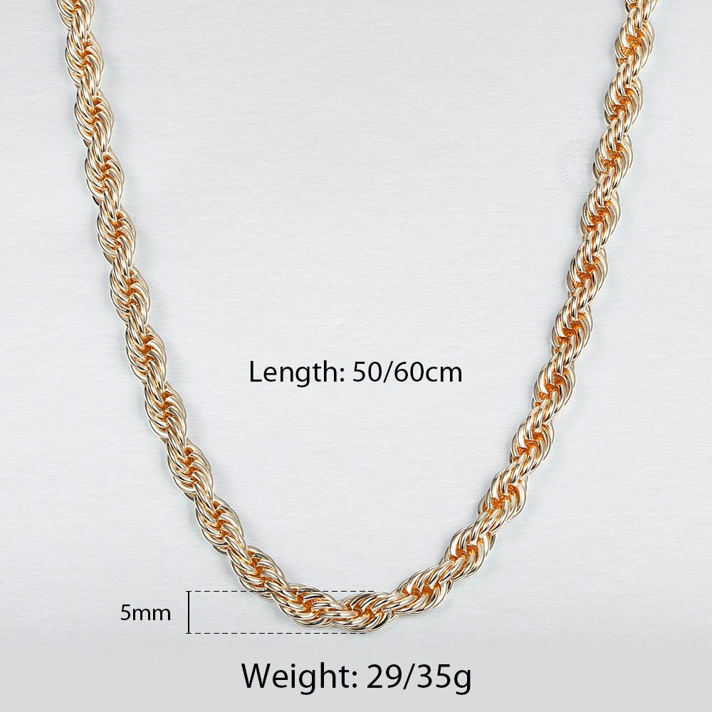 Davieslee Chain Necklace for Women Men 585 Rose Gold Color Necklace for Women Men Foxtail Hammered Bismark Chain 3-8mm DCNN1