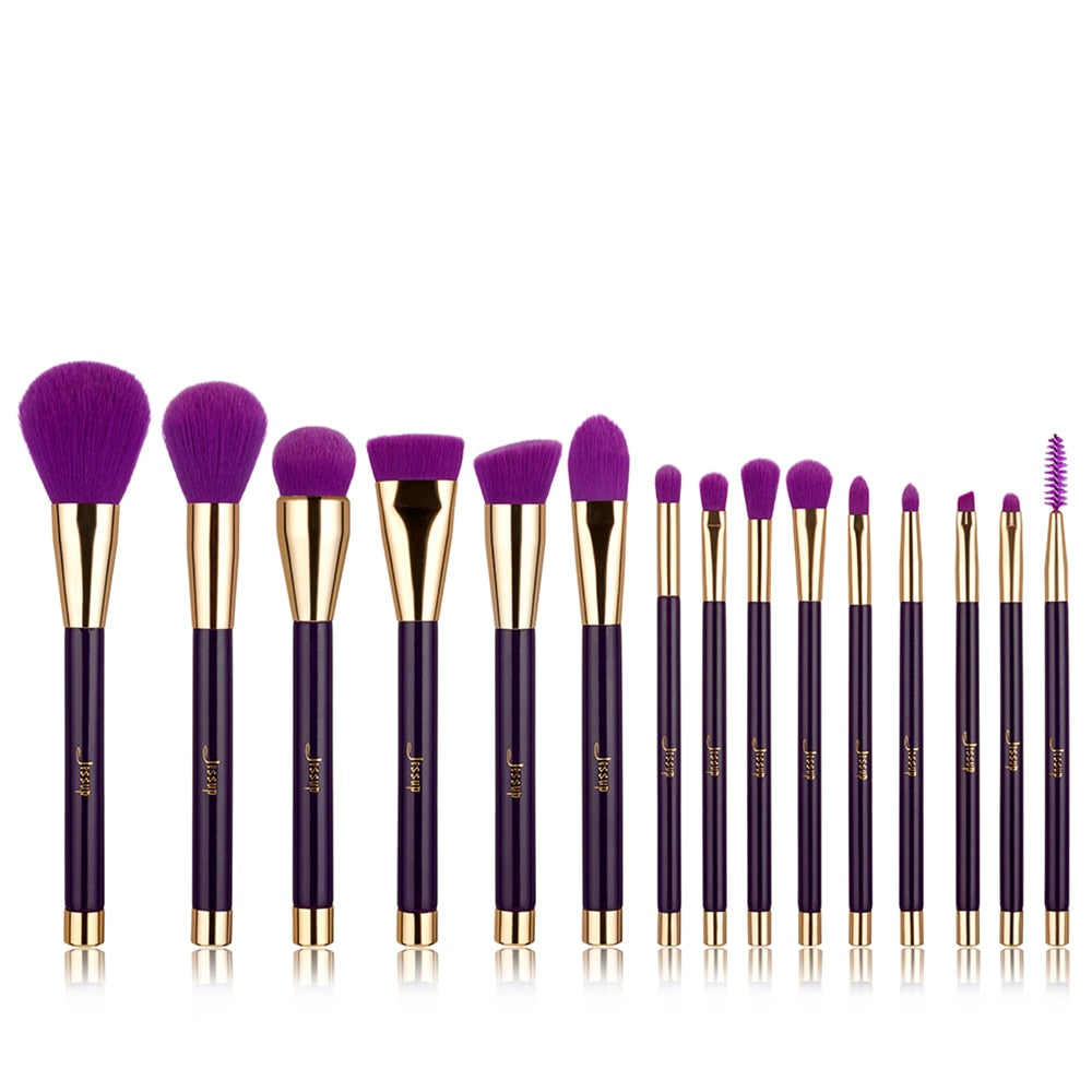 Jessup Brushes 15pcs Purple/Darkviolet Makeup Brushes Set Powder Foundation Eyeshadow Eyeliner Lip Contour Concealer Smudge