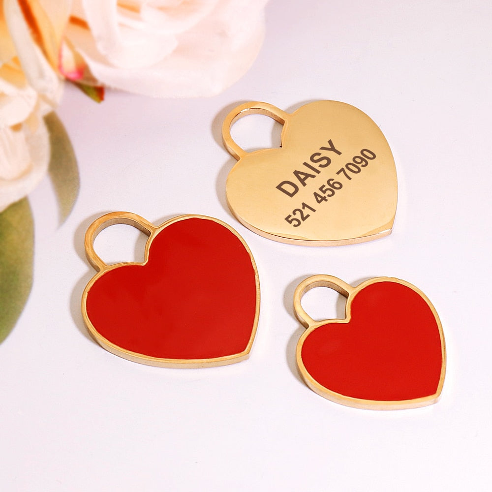 Personalized Cat Dog ID Tags Heart Shape Dog Cat Name Tag Customized Engraved Anti-lost Pendant Pet Dog Collar Accessories