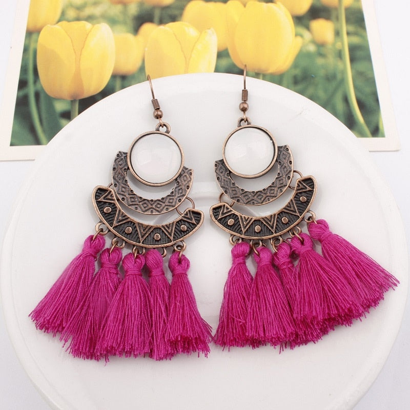 Exknl 25 Colors Tassel Earrings Women Long Fringe Statement Bohemian Drop Boho Hanging Dangle Earrings Accessories 2022