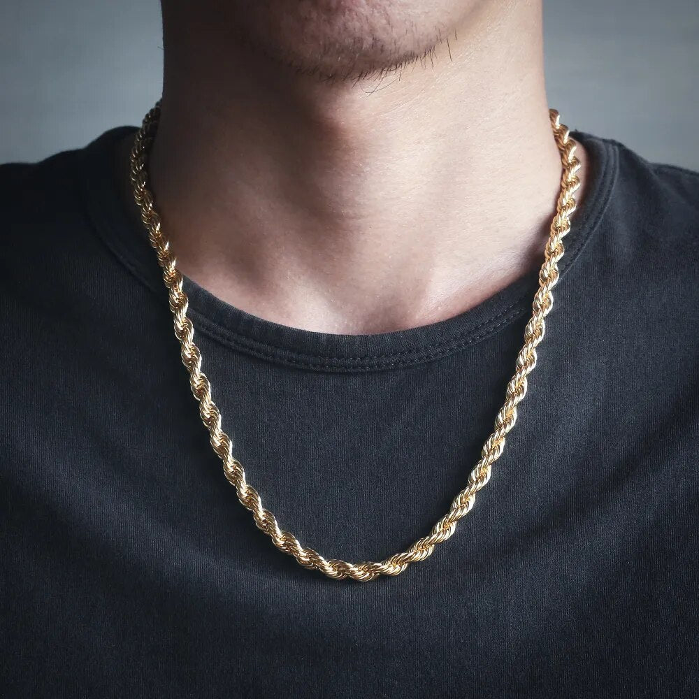 DNSCHIC 6mm Twist Thick Necklace Iced Out Plated Rope Chain for Men Women Hip Hop Jewelry Necklace Rapper Street Fashion