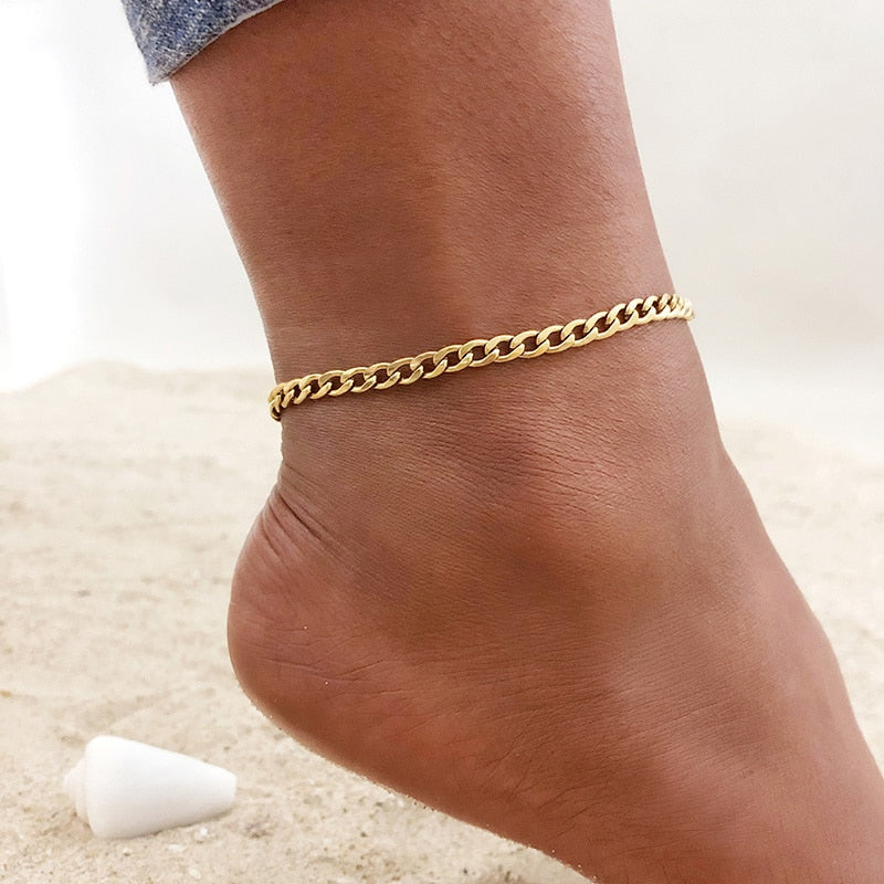 1/2/3pcs/set Gold Color Stainless Steel Chain Anklets for Women, Leg Ankle Holidays Beach Foot Jewelry,  Female Accessories