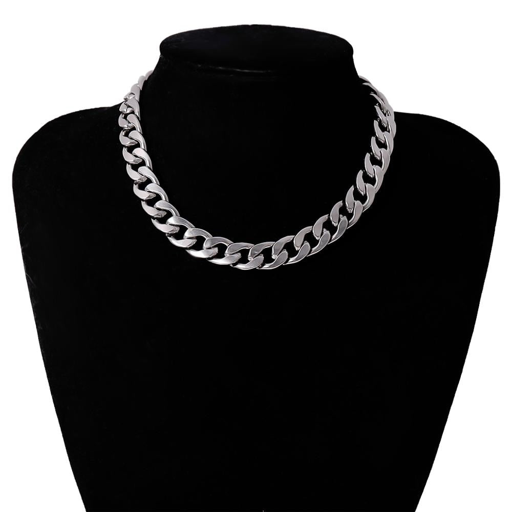 Punk Cuban Short Choker Necklace Collares Goth Silver Color Chunky Chain Heavy Metal Stainless Steel Necklace Men Women Jewelry