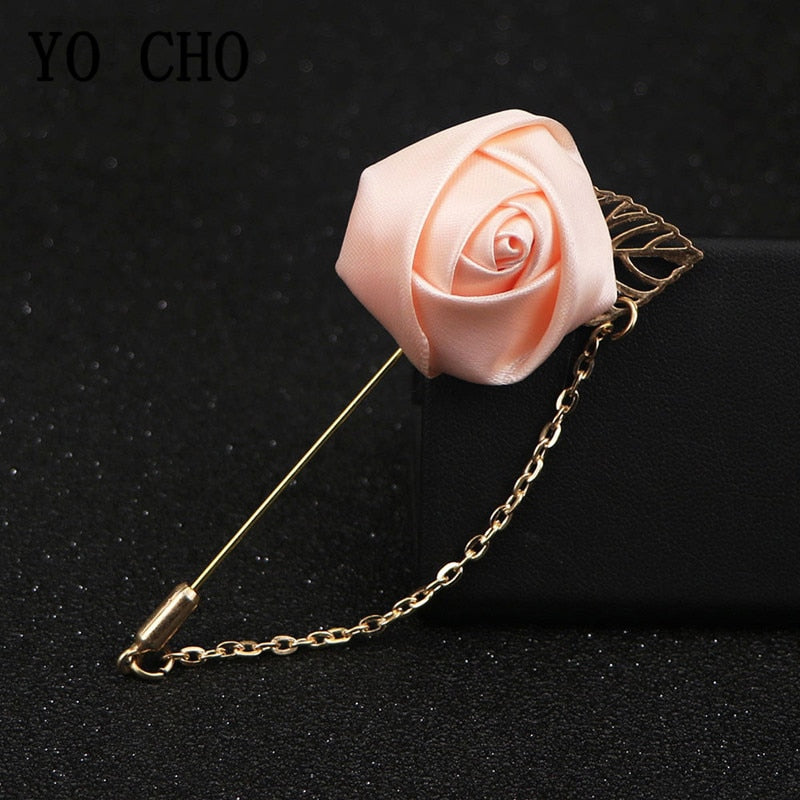 YO CHO Groomsmen Boutonniere Wedding Corsage Men Brooch Pin Burgundy Silk Rose Flower Groom Boutonniere Wedding Flower Accessory