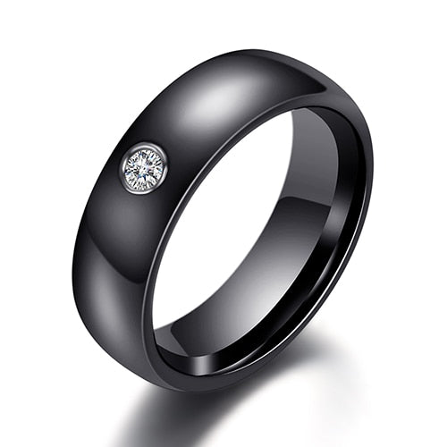 New Arrival Black White Colorful Ring Ceramic Ring For Women With Big Crystal Wedding Band Ring Width 6mm Size 6-10 Gift For Men