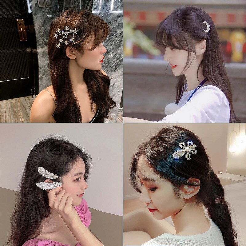 Korea Shiny Crystal Hair Clip Set Fashion Hair Accessories 2022 Trend For Women Girl Pearl Rhinestone Hairpin Side Clip For Hair