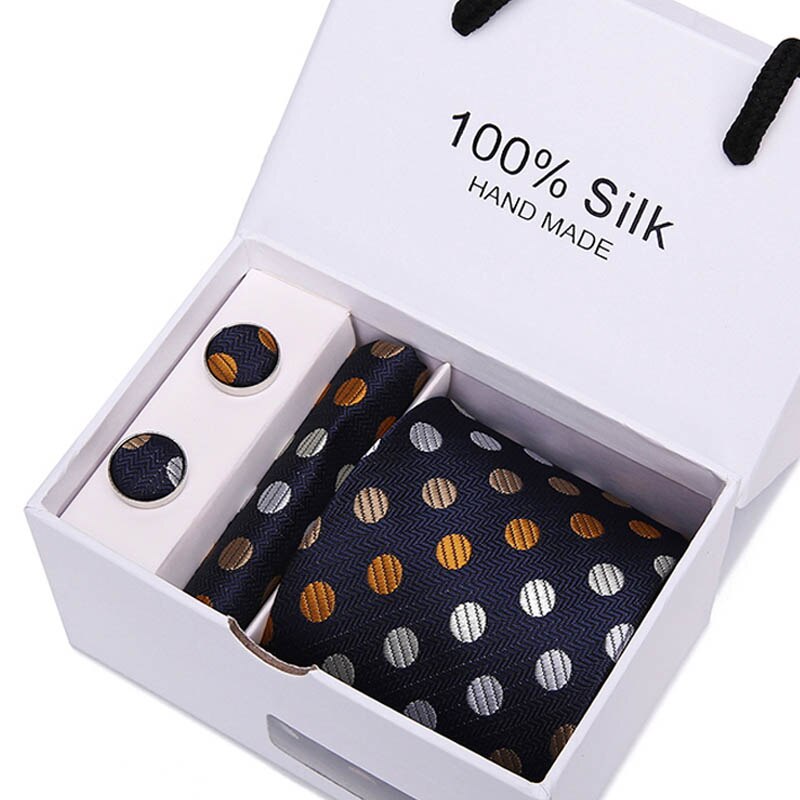 Joy alice New Men's Tie Hanky Cufflinks Set With Gift Box Red polka dot Fashion Ties For Men Wedding Business Party Groom SB43