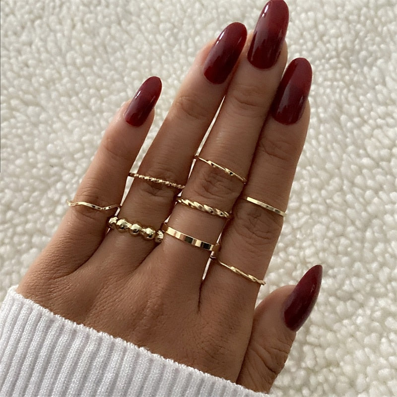 Women Twist Pearl Pearl Rings Set Fashion Geometric Hollow Crystal Ring For Women Heart Joint Rings Boho Jewelr Accessories